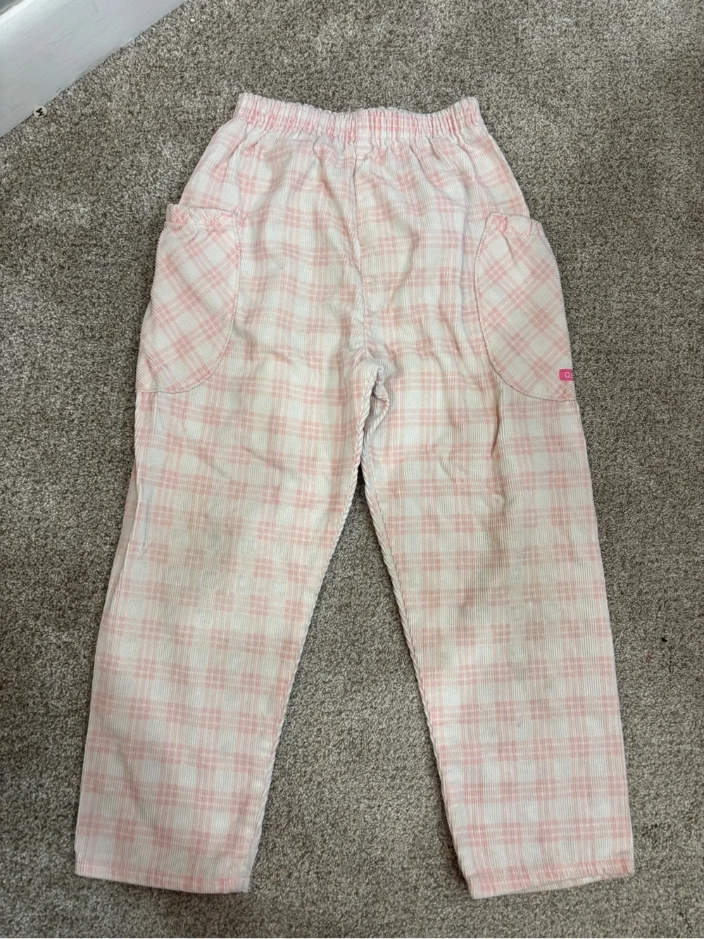 Vintage Osh Kosh pink and white plaid pants elastic waistband cottagecore sz 6